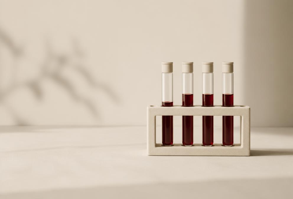 Tubos de coleta de sangue em suporte, exame laboratorial